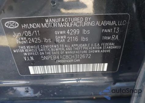 2012 Hyundai Sonata Gls from USA, damaged, VIN 5NPEB4AC8CH312672